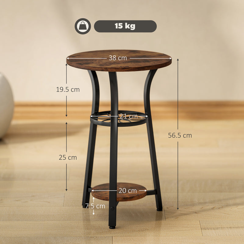 HOMCOM 3-Tier Small End Table Industrial 38 Cm Round Side Table Rustic Brown