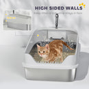 PawHut Stainless Steel Cat Litter Box with High Sides