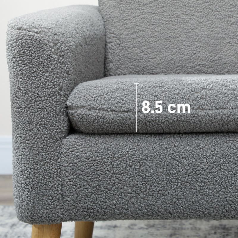 HOMCOM Modern Accent Chair with Wood Legs, Wide Seat, Teddy Armchair, Grey