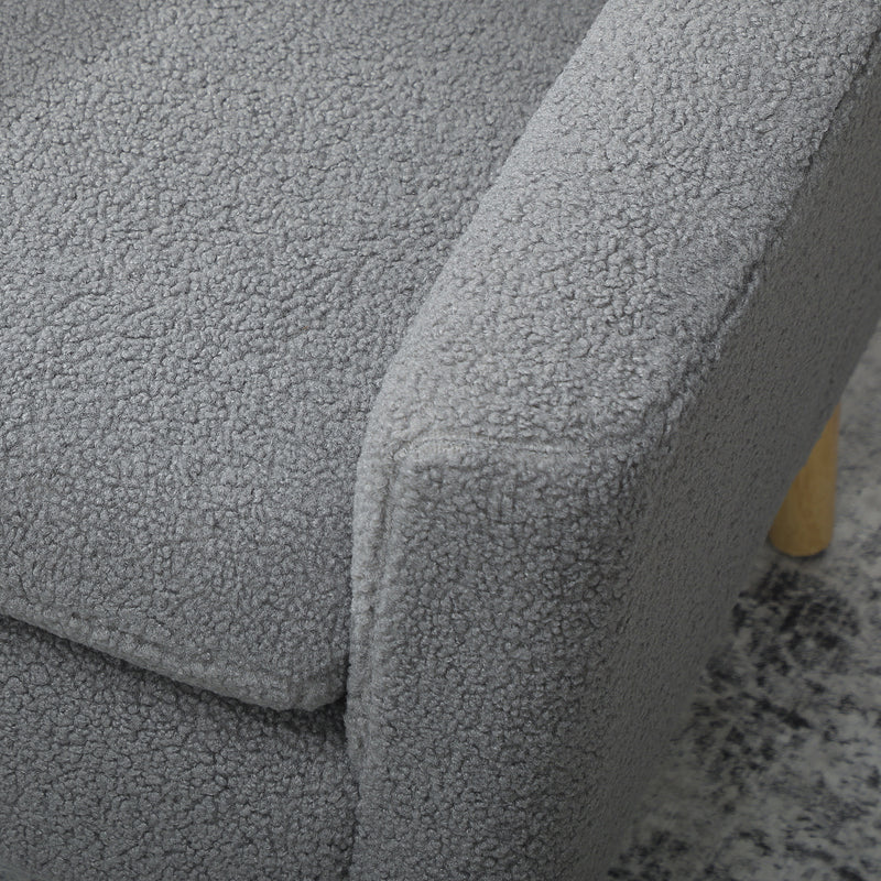 HOMCOM Modern Accent Chair with Wood Legs, Wide Seat, Teddy Armchair, Grey