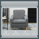 HOMCOM Modern Accent Chair With Wood Legs, Wide Seat, Teddy Armchair, Grey
