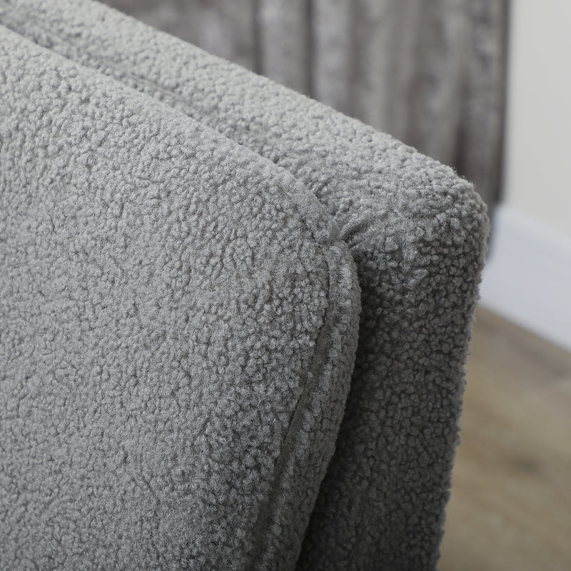 HOMCOM Modern Accent Chair with Wood Legs, Wide Seat, Teddy Armchair, Grey