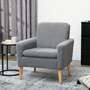 HOMCOM Modern Accent Chair With Wood Legs, Wide Seat, Teddy Armchair, Grey