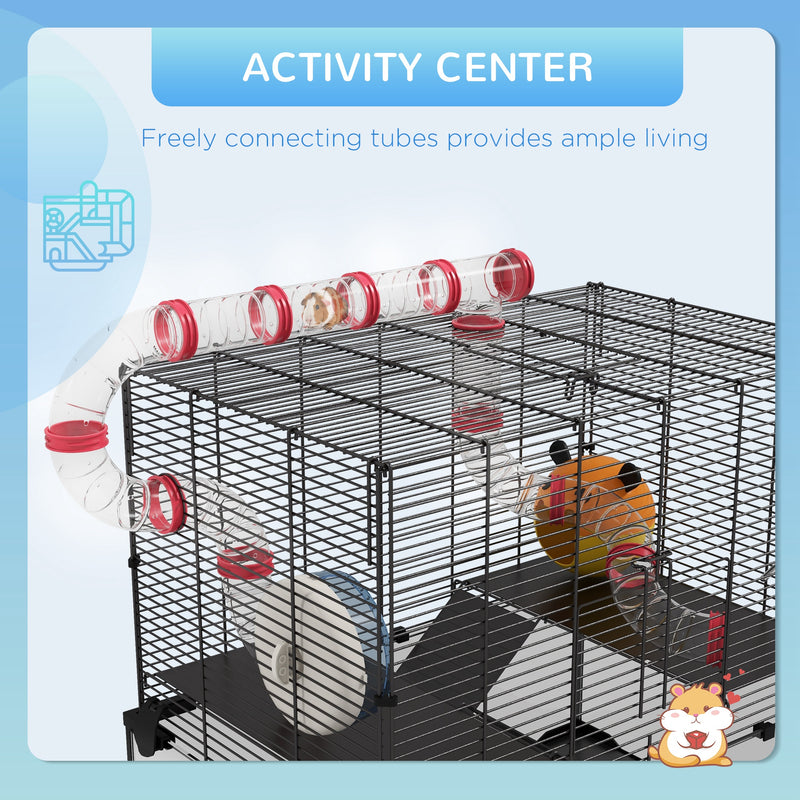 PawHut Hamster Cage W/ Tunnels, Tubes, Ramps, Platforms, Hut