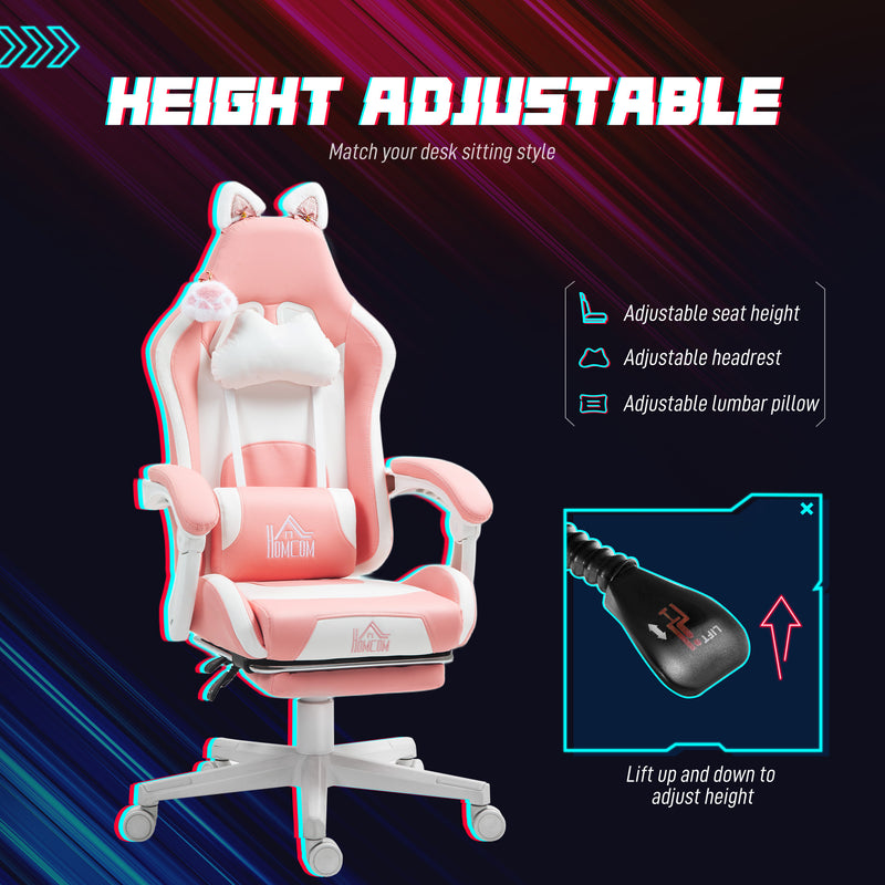 HOMCOM Gaming Chair with Footrest, Reclining Computer Chair, Pink
