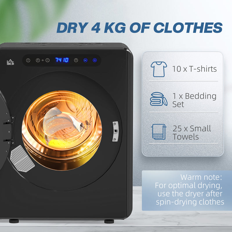 HOMCOM 4kg Portable Vented Tumble Dryer Machine with Timer, 6 Heat Settings