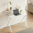 HOMCOM Folding Desk with 2-Tier Shelf for Home Office, White