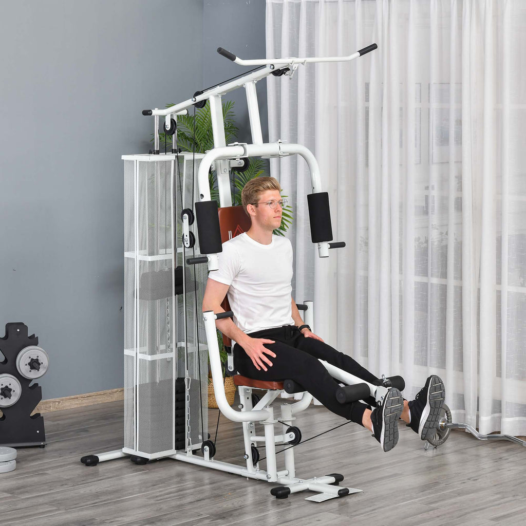 Homcom Cable Machine HOMCOM Multifunction Home Gym Weight Training Station Machine White
