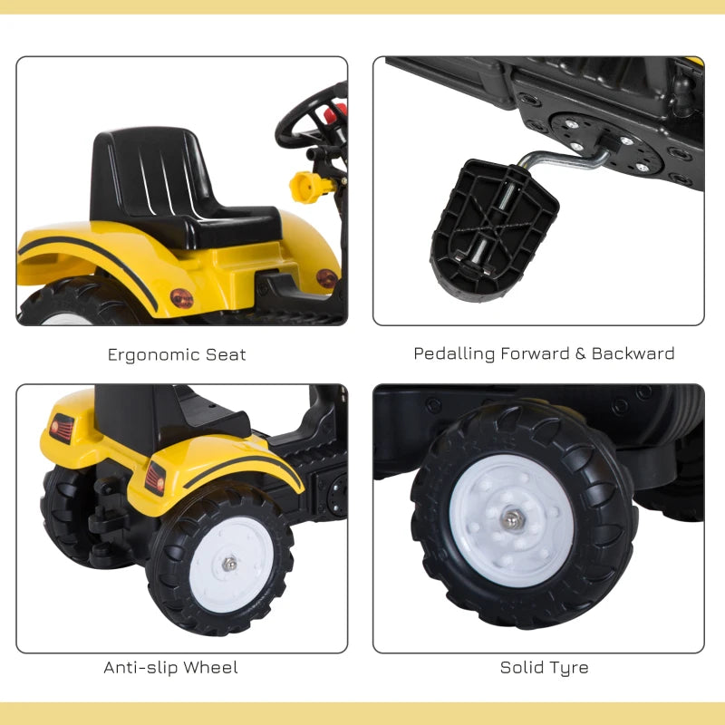 HOMCOM Ride On Excavator with Front Loader Digger - Yellow