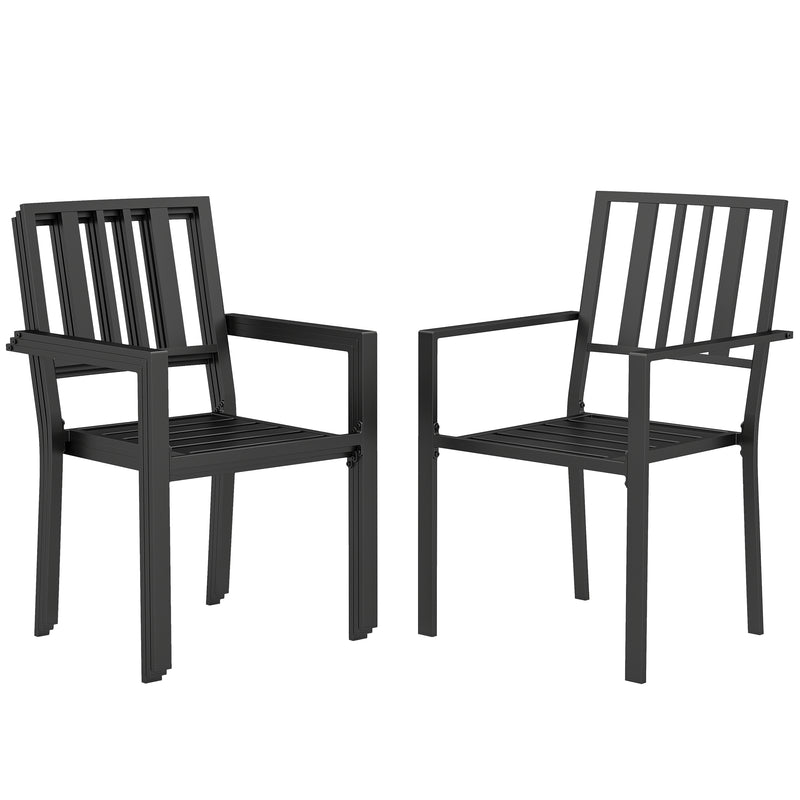 Outsunny 4 PCs Stackable Outdoor Garden Chairs with Metal Slatted Design, Black