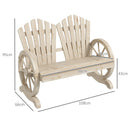 Outsunny 2 Seater Garden Bench w/ Wheel-Shaped Armrests Natural Wood