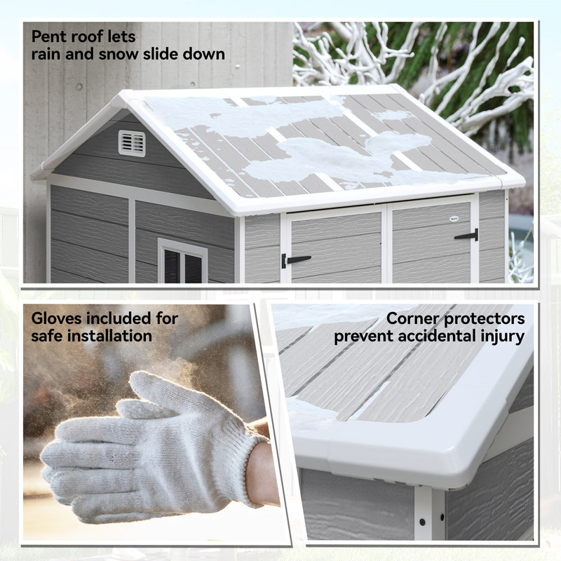 Outsunny 6 X 6ft Plastic Garden Shed With Floor, Window, Vents, Grey