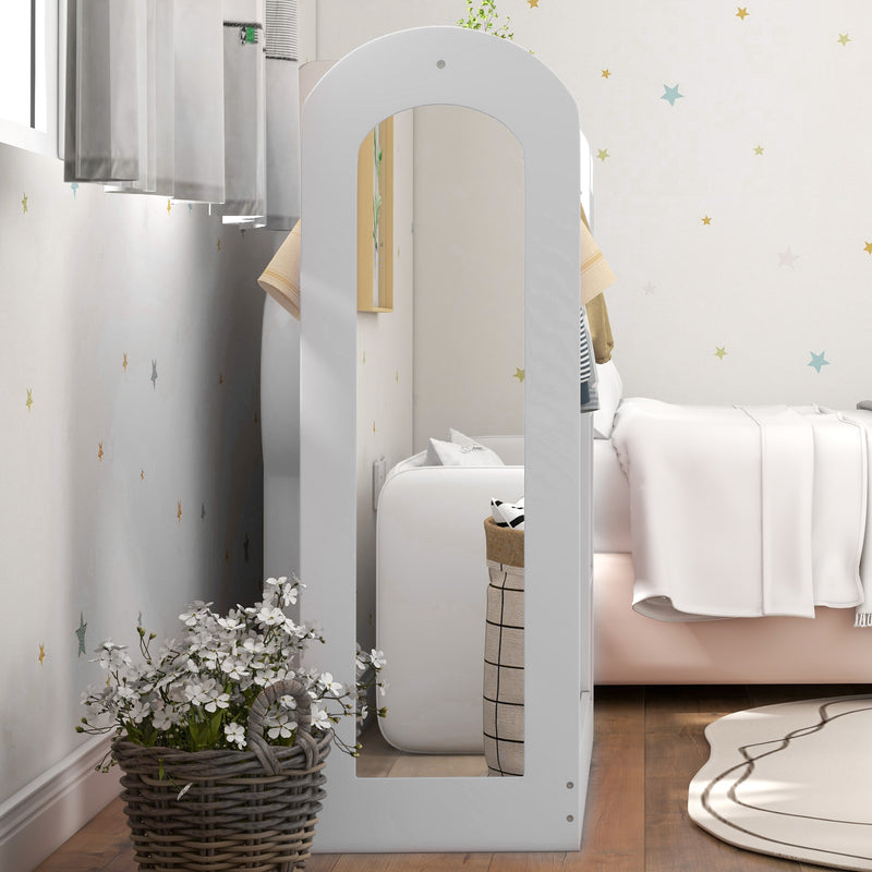 AIYAPLAY Kids Cloth Rail with Storage Shelf, Boxes, Mirror for Bedroom, White