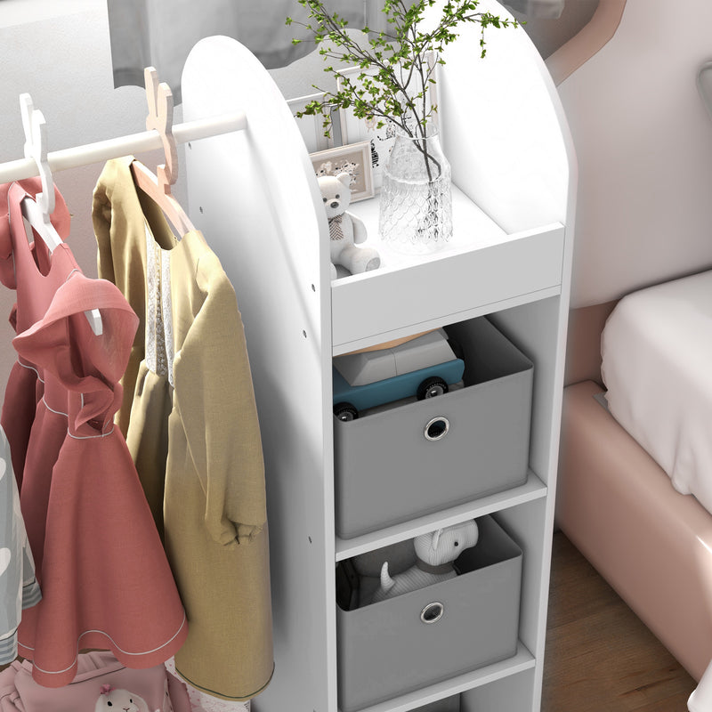 AIYAPLAY Kids Cloth Rail with Storage Shelf, Boxes, Mirror for Bedroom, White