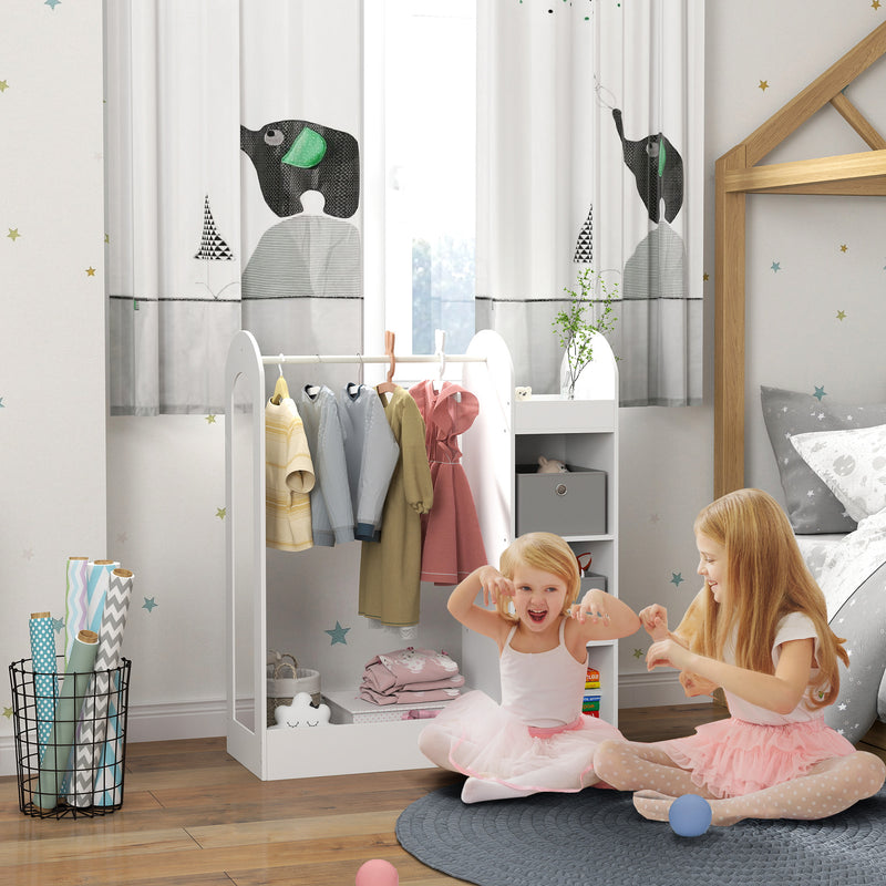AIYAPLAY Kids Cloth Rail with Storage Shelf, Boxes, Mirror for Bedroom, White