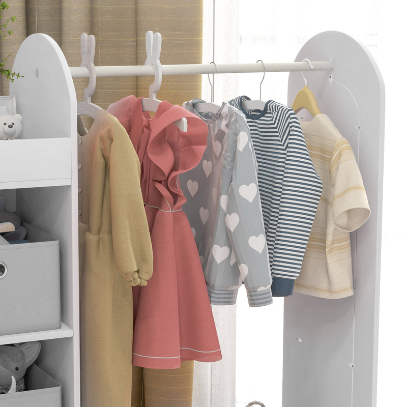 AIYAPLAY Kids Cloth Rail with Storage Shelf, Boxes, Mirror for Bedroom, White