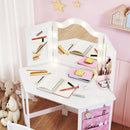 AIYAPLAY Kids Vanity Table and Stool with Lights, Tri-Folding Mirror, White