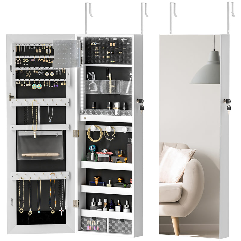 HOMCOM Door Hanging or Wall Mounted Jewellery Cabinet w/ Mirror Lining