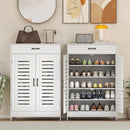 HOMCOM Modern Shoe Storage Cabinet with Louvered Doors and Drawer, White