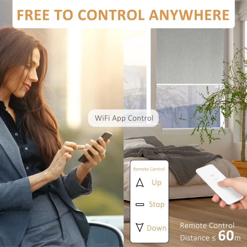 HOMCOM WiFi Smart Roller Blinds 90 x 180cm - Grey