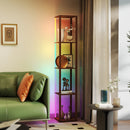 HOMCOM RGB LED Floor Lamp with Shelves and Remote Control for Bedroom
