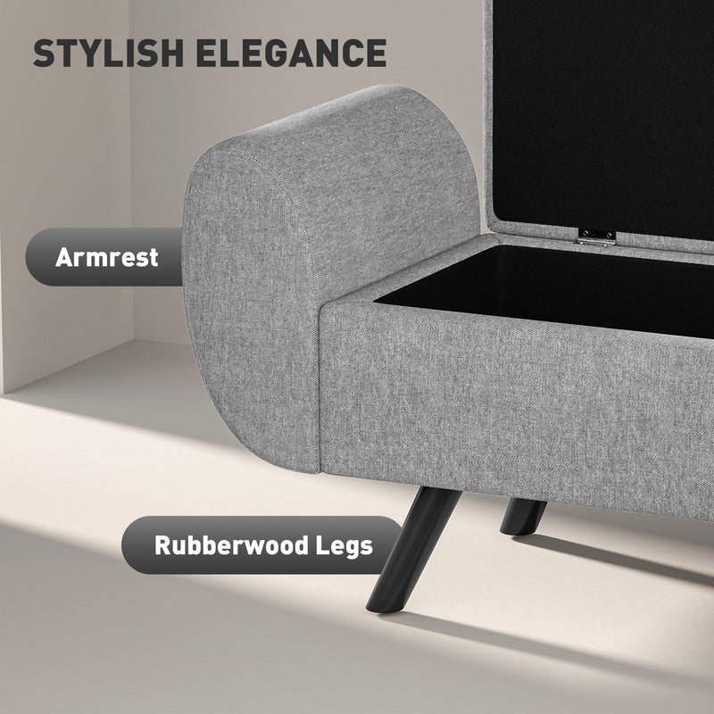 HOMCOM Storage Ottoman With Armrest, Upholstered Linen Storage Bench