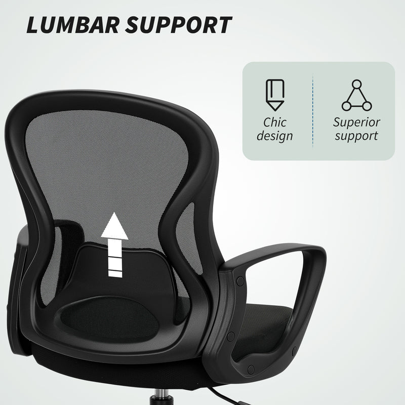 Vinsetto Mesh Office Chair with Lumbar Support, Adjustable Height, Black