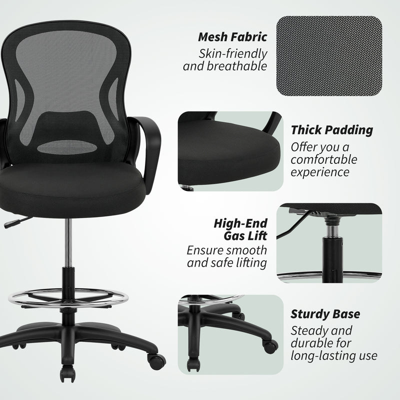 Vinsetto Mesh Office Chair with Lumbar Support, Adjustable Height, Black
