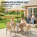 Outsunny 4 Seater Rattan Dining Set with Parasol, Light Brown