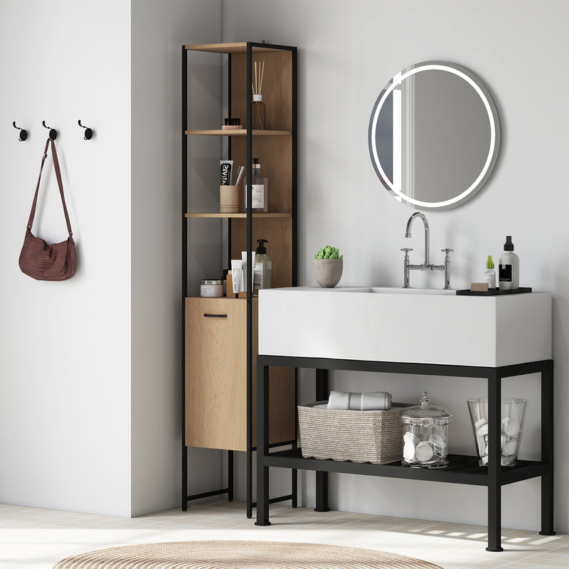 HOMCOM Tall Bathroom Cabinet with 3 Open Shelves Adjustable Shelf