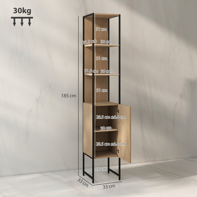 HOMCOM Tall Bathroom Cabinet with 3 Open Shelves Adjustable Shelf
