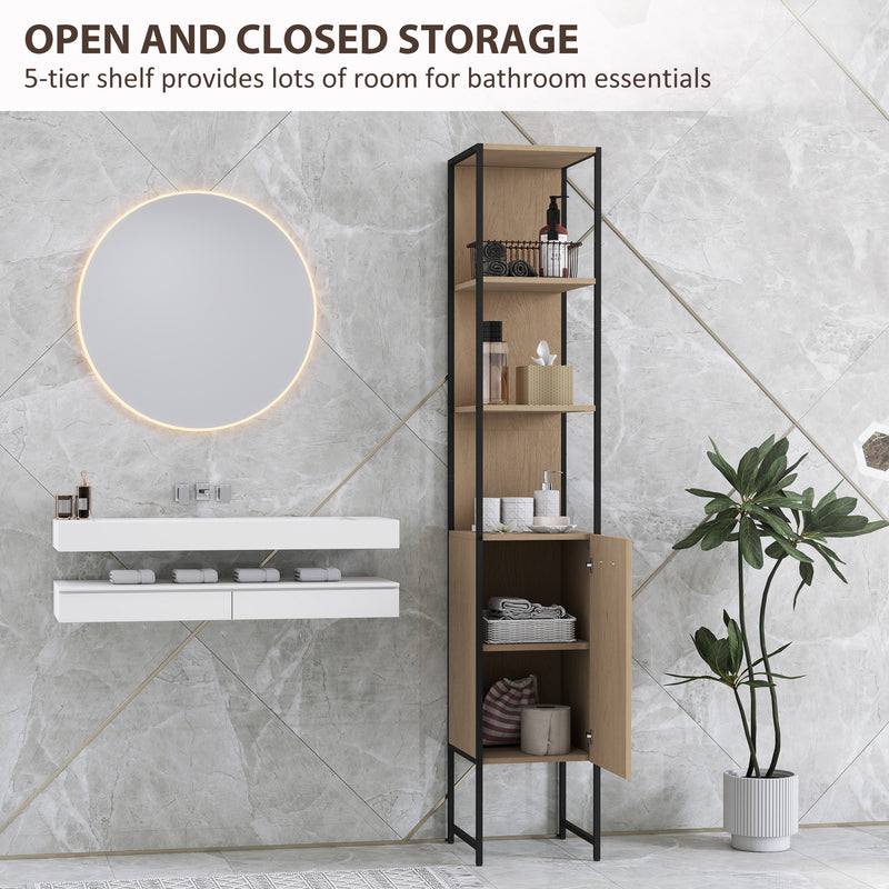 HOMCOM Tall Bathroom Cabinet with 3 Open Shelves Adjustable Shelf