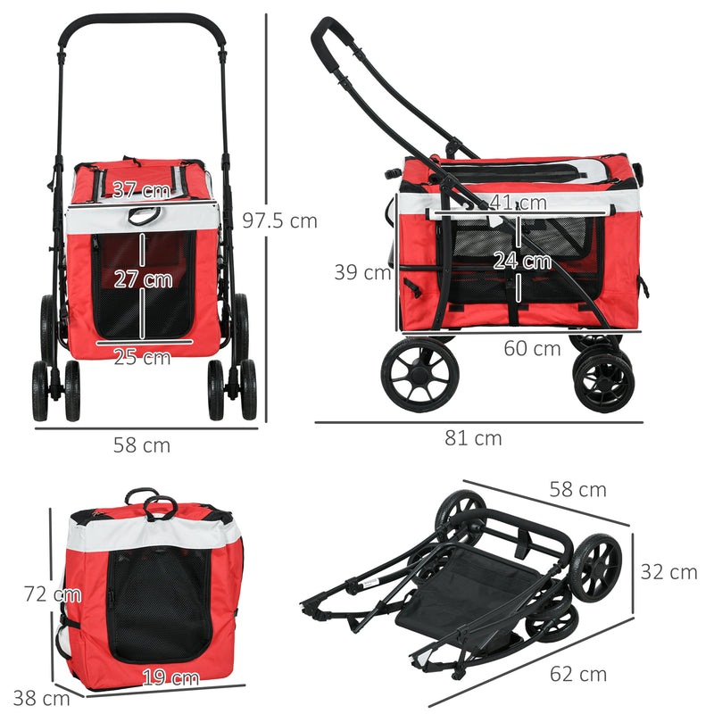 PawHut Foldable Pet Stroller W/ Detachable Carrier, Soft Padding