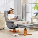 HOMCOM Recliner Chair And Footstool PU Leather Wooden Base, Light Grey