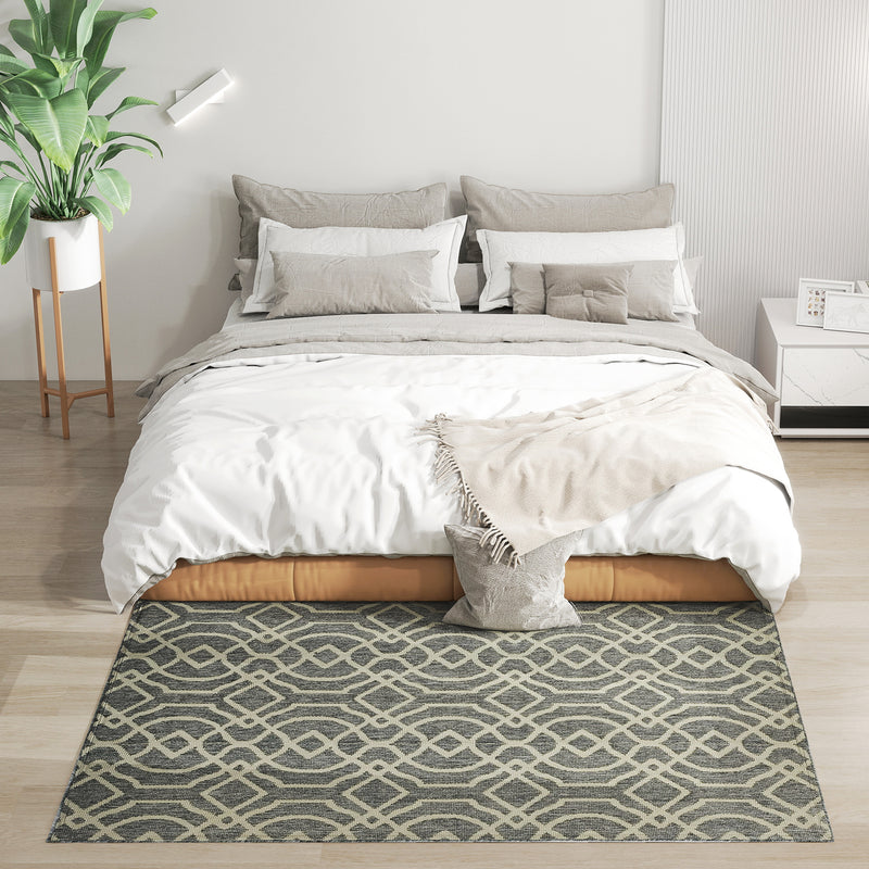 HOMCOM Easy-Cleaning Machine Washable Rug For Patio, Garden, Grey