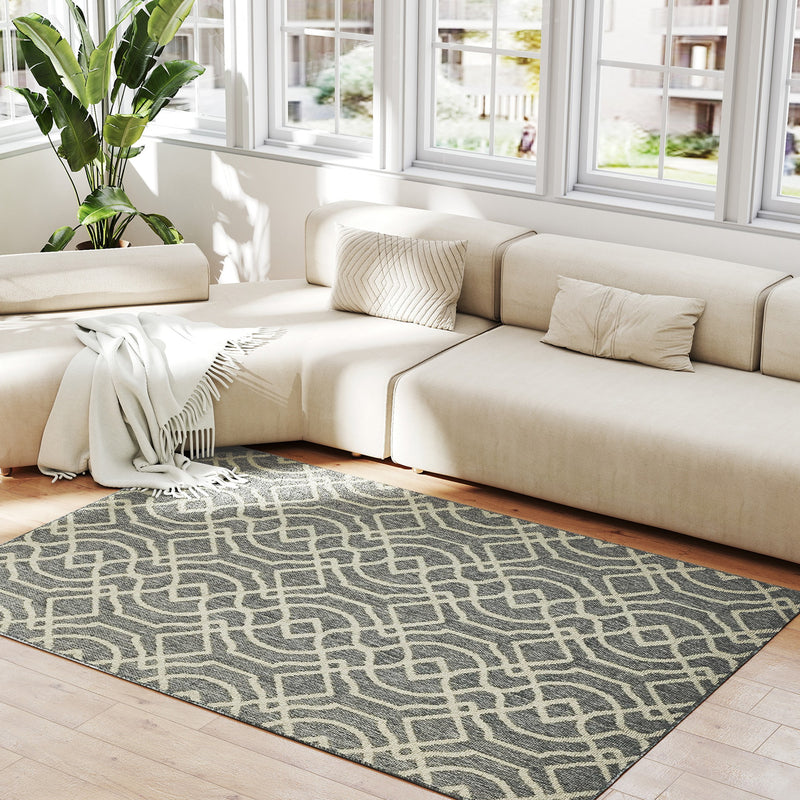 HOMCOM Easy-Cleaning Machine Washable Rug For Patio, Garden, Grey