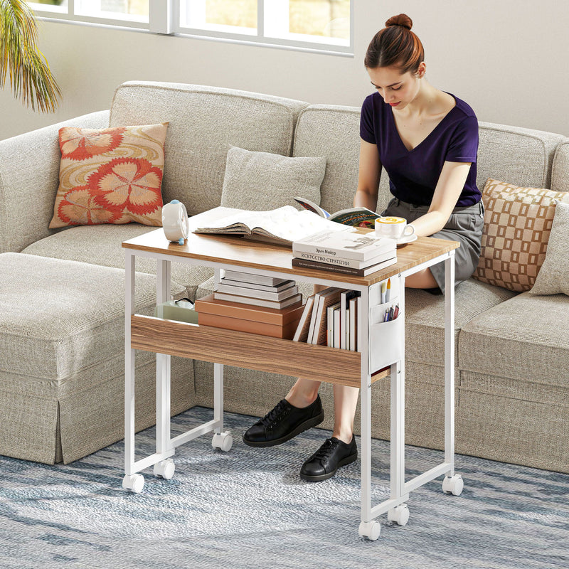 HOMCOM 80 Cm Foldable Computer Desk On Wheels For Small Spaces