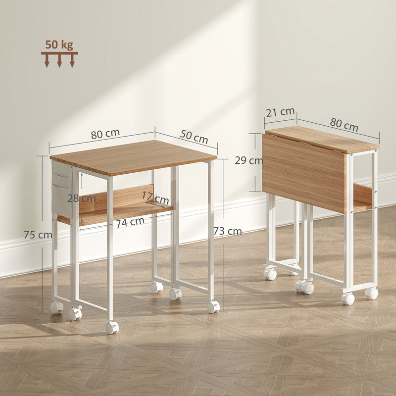 HOMCOM 80 Cm Foldable Computer Desk On Wheels For Small Spaces