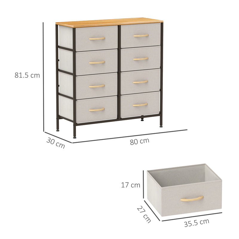 HOMCOM 8 Drawer Fabric Chest of Drawers w/ Wooden Top for Hallway