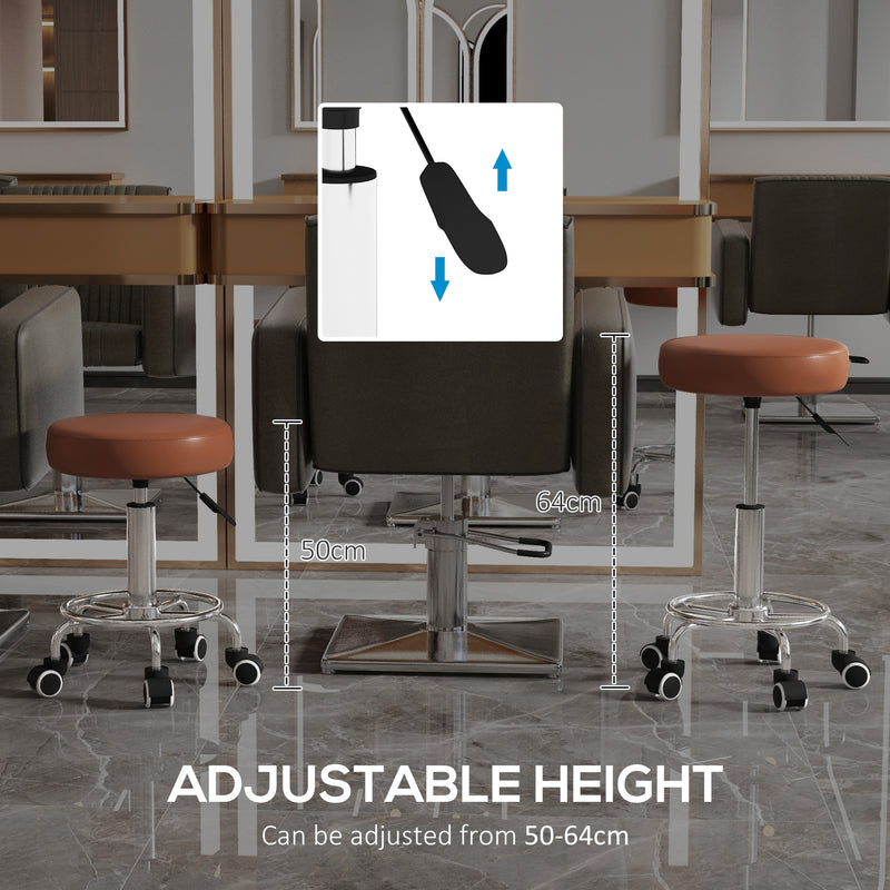 Vinsetto Round PU Leather Salon Beautician Stool Adjustable Height - Grey/Brown