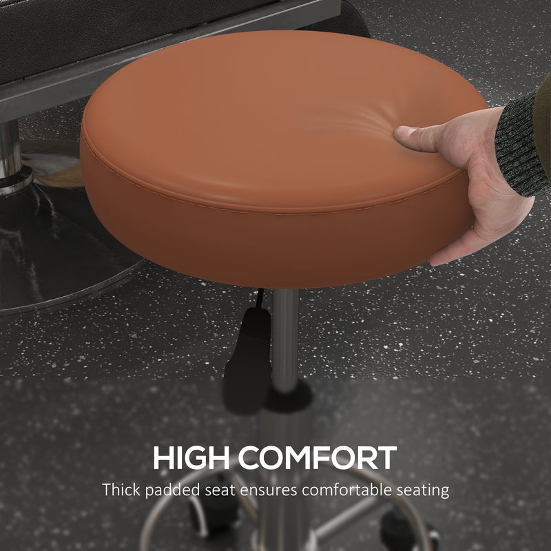 Vinsetto Round PU Leather Salon Beautician Stool Adjustable Height - Grey/Brown