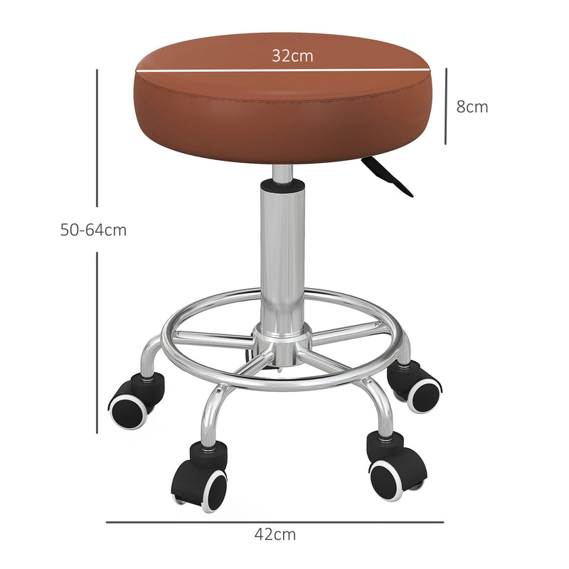 Vinsetto Round PU Leather Salon Beautician Stool Adjustable Height - Grey/Brown