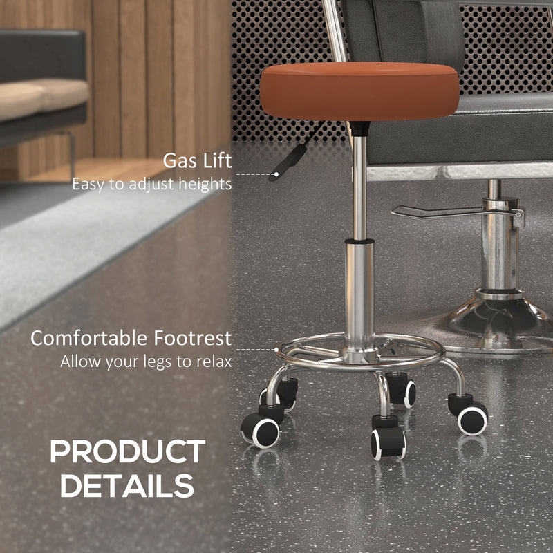 Vinsetto Round PU Leather Salon Beautician Stool Adjustable Height - Grey/Brown