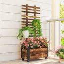 Outsunny Raised Garden Bed, Wooden Planter with Trellis and Wheels