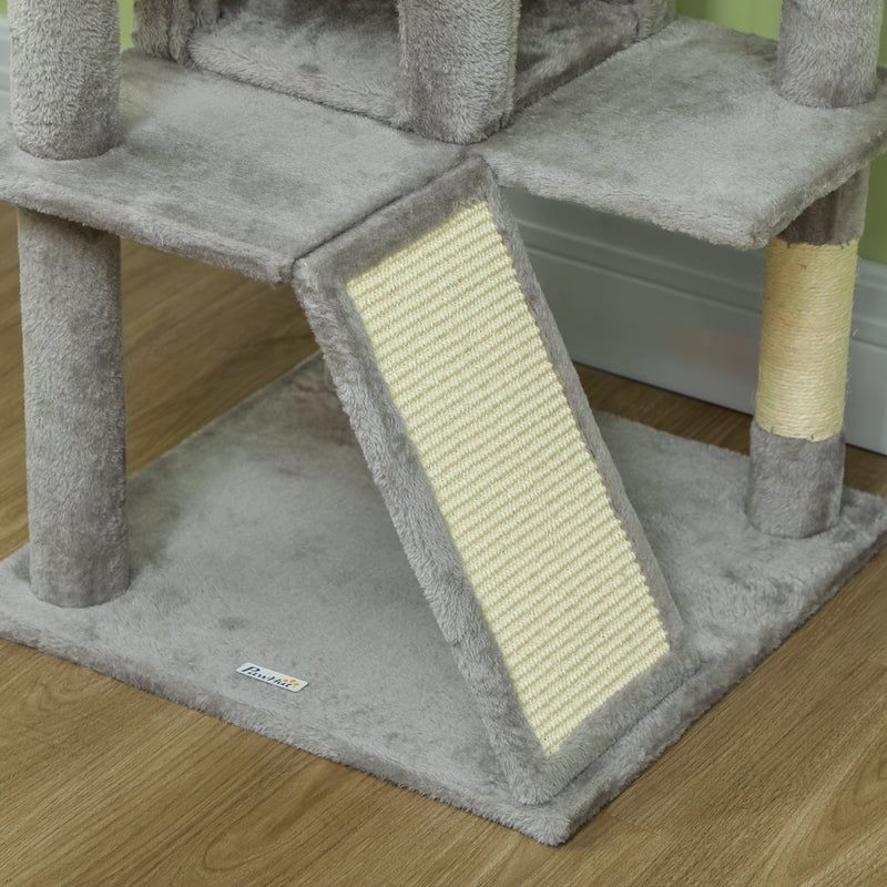 PawHut 138cm Cat Tree With Scratching Posts And Pad, Bed, Condos, Light Grey