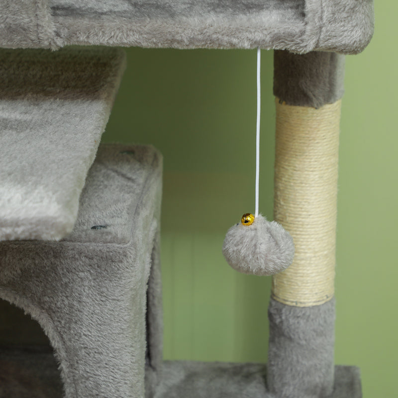 PawHut 138cm Cat Tree With Scratching Posts And Pad, Bed, Condos, Light Grey