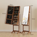 HOMCOM Mirrored Jewellery Cabinet W/ LED Light Lockable Jewellery Rustic Brown