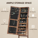 HOMCOM Mirrored Jewellery Cabinet W/ LED Light Lockable Jewellery Rustic Brown