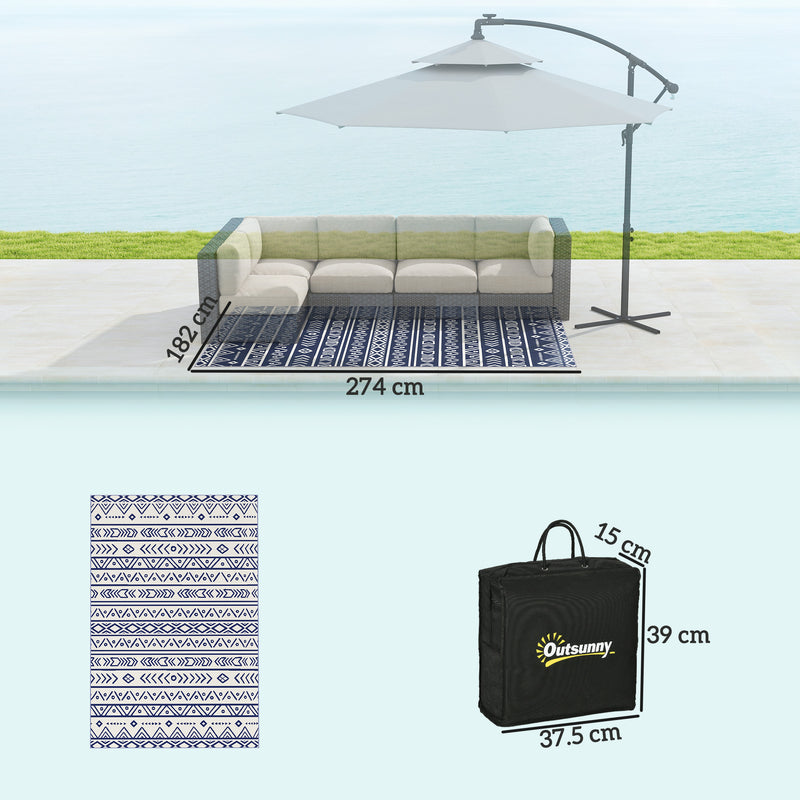 Outsunny 1.8 x 2.7m Reversible Outdoor RV Rug, Geometric, Blue and White
