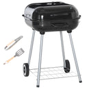 Outsunny BBQ Charcoal Smoker Grill Trolley with 2 Wheels and Grilling Utensils